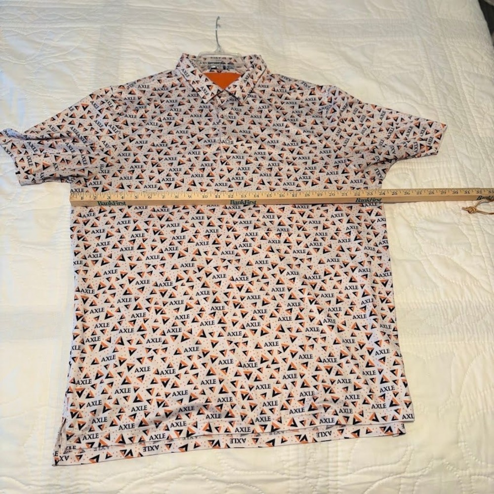 Inward Half Golf Polo Mns L White Orange Polyester Spandex Axle Print Sporty Top - Picture 4 of 8